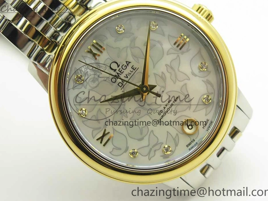 0512 Versatile De Ville Prestige Ladies 32.7mm SS MKF 1:1 Best Edition White MOP Dial Roman Markers on SS YG Bracelet MIYOTA 7967